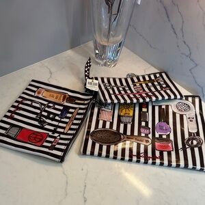 Henri Bendel Classic Brown and White Striped Cosmetic Bags